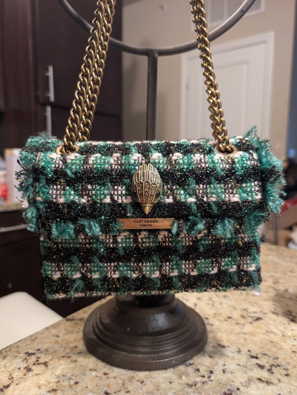 Kurt Geiger London Mini Tweed Green Kensington Bag Shoulder Or Crossbody